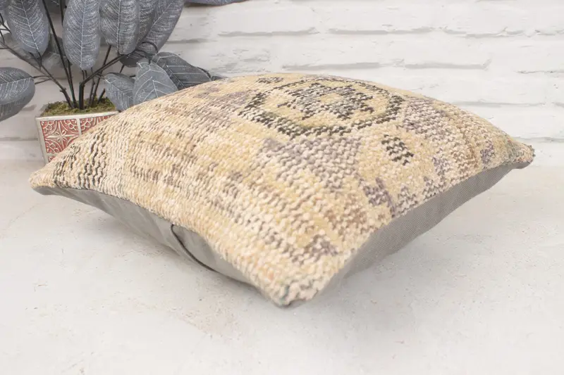 16x16 Beige Pillow Cover, Vintage Kilim Throw Pillow, Gift Pillow, Chair Pillow, Boho Pillow Sham Cover, Retro Cushion, Pillow, Hippie Throw Cushion - 6