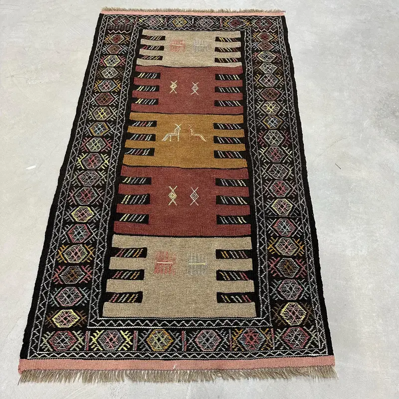 Zarif Kahverengi ve Mor Halı, 3,1x5,8 ft Oryantal Tasarım