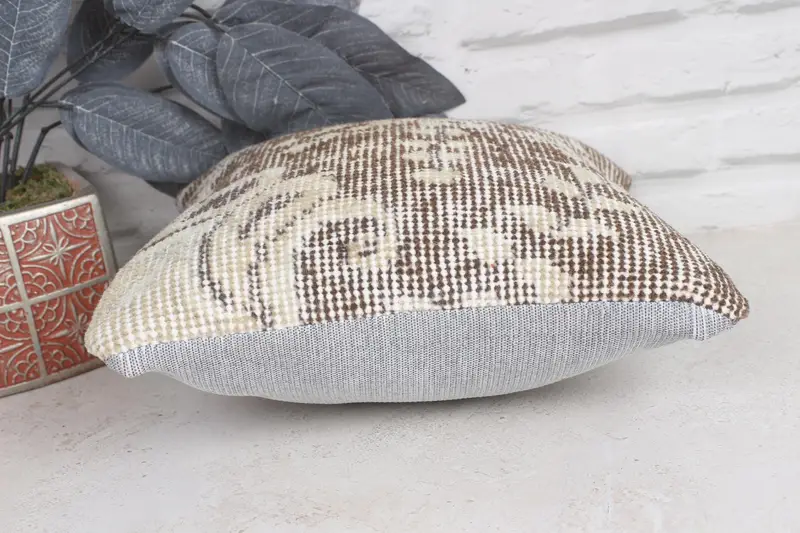 Cushion Cover, Turkish Pillow, Patio Cushion Cover, Chair Cushion Cover, Vintage Kilim Pillow, Kilim Cushion Sham, 12x12 Beige Pillow Case - 5