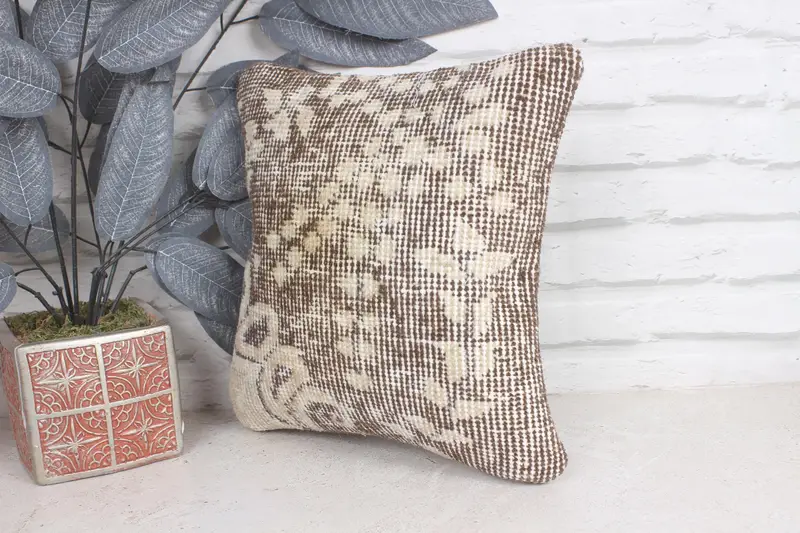 Cushion Cover, Turkish Pillow, Patio Cushion Cover, Chair Cushion Cover, Vintage Kilim Pillow, Kilim Cushion Sham, 12x12 Beige Pillow Case - 3