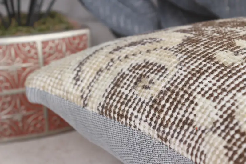 Cushion Cover, Turkish Pillow, Patio Cushion Cover, Chair Cushion Cover, Vintage Kilim Pillow, Kilim Cushion Sham, 12x12 Beige Pillow Case - 7