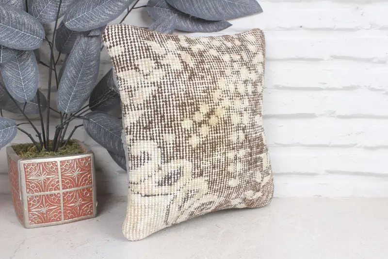 Cushion Cover, Turkish Pillow, Patio Cushion Cover, Chair Cushion Cover, Vintage Kilim Pillow, Kilim Cushion Sham, 12x12 Beige Pillow Case - 4
