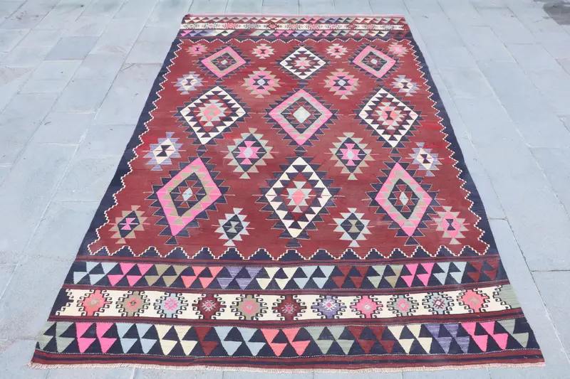 Mor ve Mavi Halı, 5,9x9,6 ft Botanik Tasarım