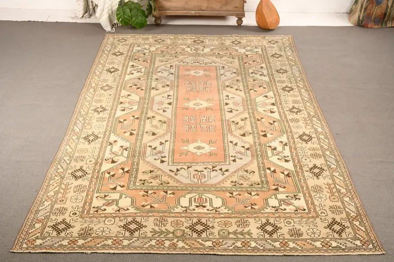 Alfombra turca grande 6,4x9,9 pies (194x303 cm), alfombra vintage marrón del suroeste - 1