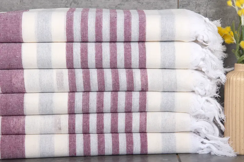 Turkish Beach Towel Organic Cotton Beige Stripes, 40x67 Inches