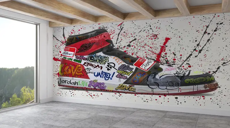 Modern Graffiti Air Jordan Sneaker Duvar Kağıdı - Baskılı Tasarım