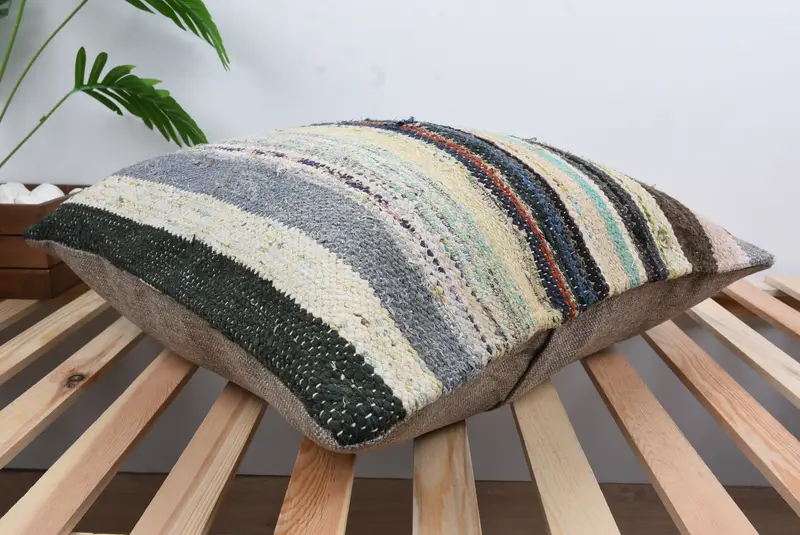 Throw Kilim Pillow, Yoga Cushion, Boho Pillow Sham Cover, Pillow Cover, Vintage Kilim Pillow, 24x24 Brown Cushion Case, Art Deco Cushion Case - 6