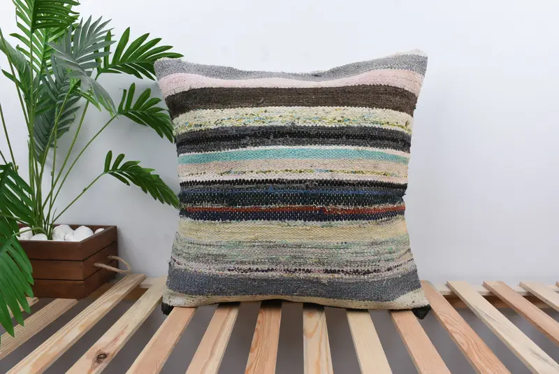 Throw Kilim Pillow, Yoga Cushion, Boho Pillow Sham Cover, Pillow Cover, Vintage Kilim Pillow, 24x24 Brown Cushion Case, Art Deco Cushion Case - 1