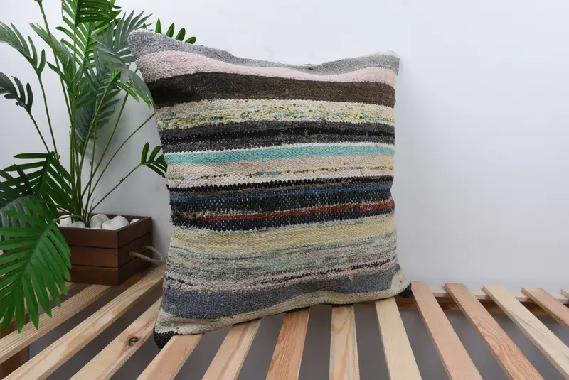 Throw Kilim Pillow, Yoga Cushion, Boho Pillow Sham Cover, Pillow Cover, Vintage Kilim Pillow, 24x24 Brown Cushion Case, Art Deco Cushion Case - 4