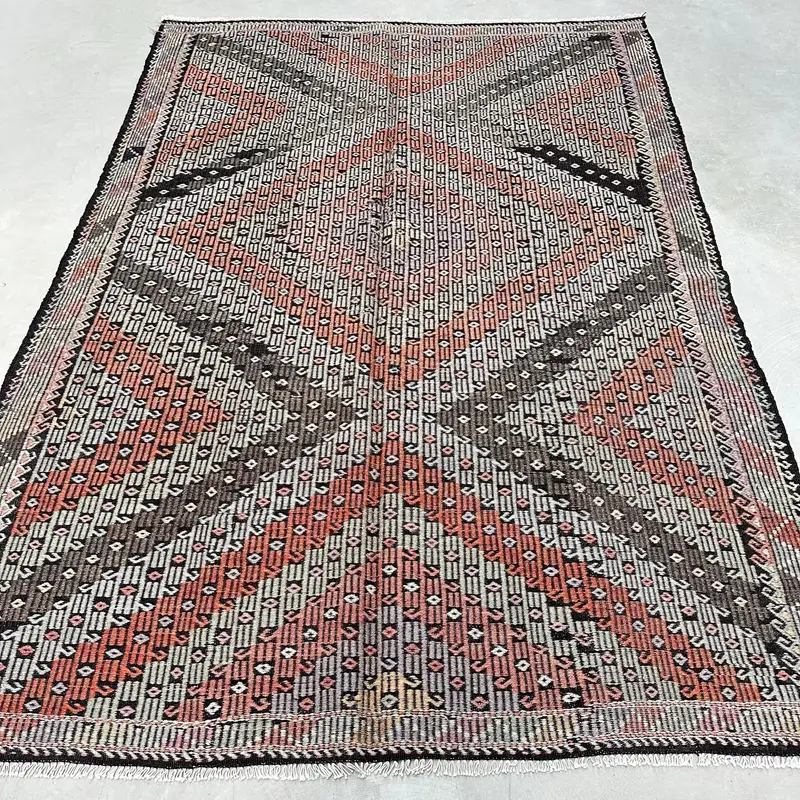 Turuncu ve Yeşil Soyut Halı, 5,6x8 ft Canlı Dekor