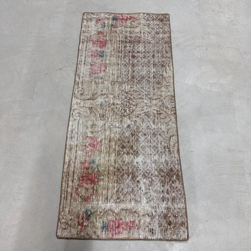 1.7x4 ft Turkish Vintage Rug, Small Rug, Brown Oushak Solid Rug - 1