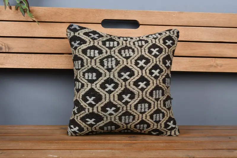 Antique Pillows, 16x16 Beige Cushion, Office Chair Cushion Cover, Nomadic Cushion, Vintage Pillow, Throw Kilim Pillow, Pillow Sham - 6
