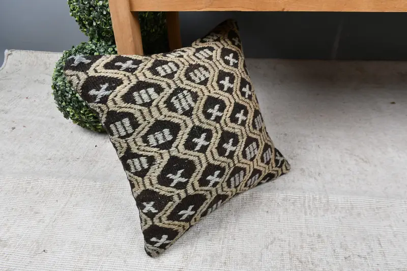 Antique Pillows, 16x16 Beige Cushion, Office Chair Cushion Cover, Nomadic Cushion, Vintage Pillow, Throw Kilim Pillow, Pillow Sham - 7