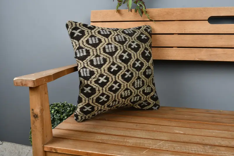 Antique Pillows, 16x16 Beige Cushion, Office Chair Cushion Cover, Nomadic Cushion, Vintage Pillow, Throw Kilim Pillow, Pillow Sham - 1