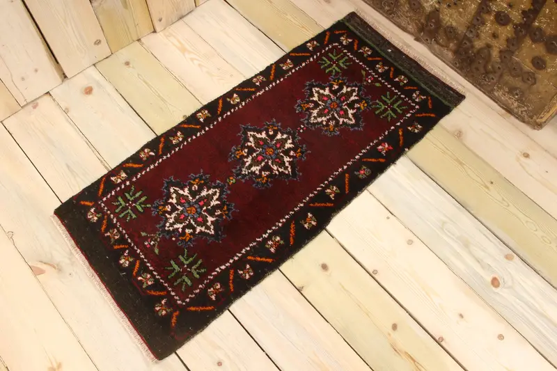 Turkish Rug, Small 1.5x3.3 ft Rug, Oushak Red Abstract Rug - 1