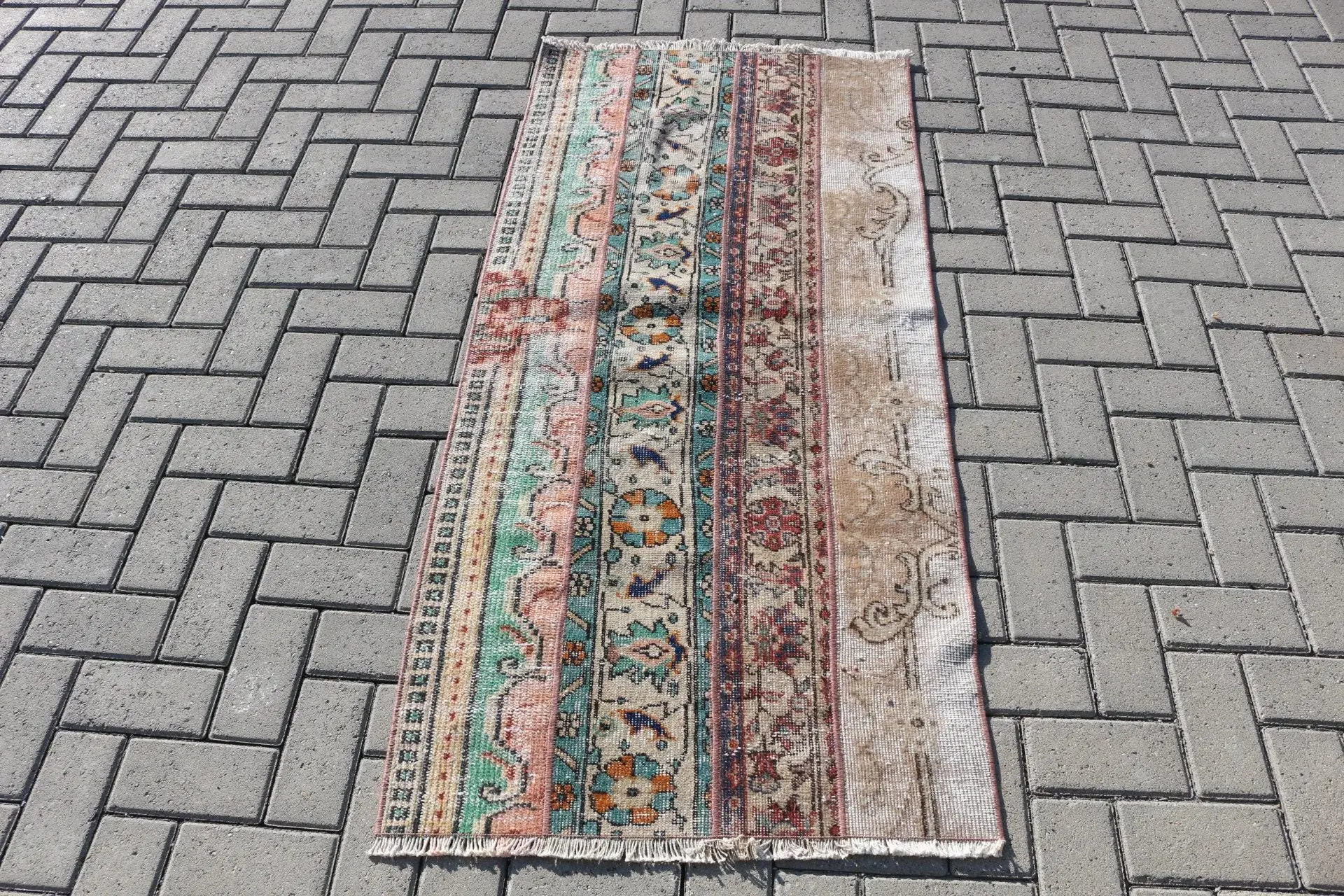 Vintage Turkish Rug 2.4x5.3 ft (74x163 cm), Blue Floral Rug - 1