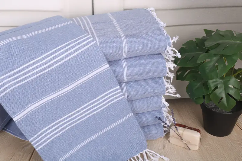 Denim Blue Cotton Towel Striped Bridesmaid Gift Beach Towel 40x71 Inches