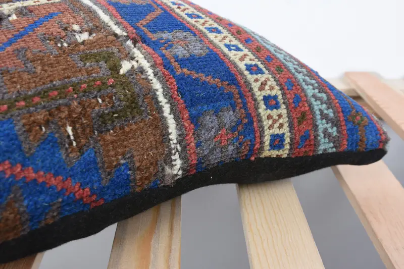 Ethnical Kilim Rug Pillow, Neutral Pillow Sham, Pillow, 14x14 Blue Cushion Cover, Outdoor Cushion, Pillow for Couch, Pillow for Sofa - 7