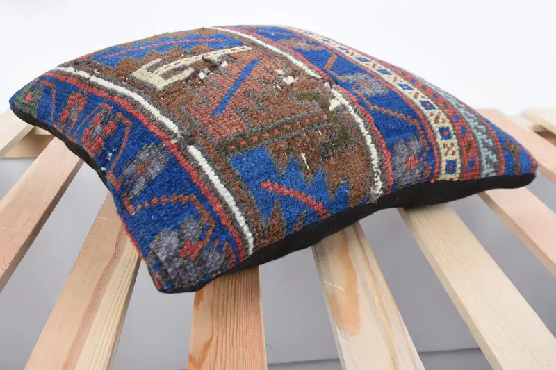 Ethnical Kilim Rug Pillow, Neutral Pillow Sham, Pillow, 14x14 Blue Cushion Cover, Outdoor Cushion, Pillow for Couch, Pillow for Sofa - 6
