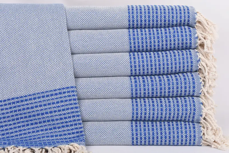 Beach Towel Monogrammed Turkish Organic Cotton Blue Stripes, 69x36 Inches