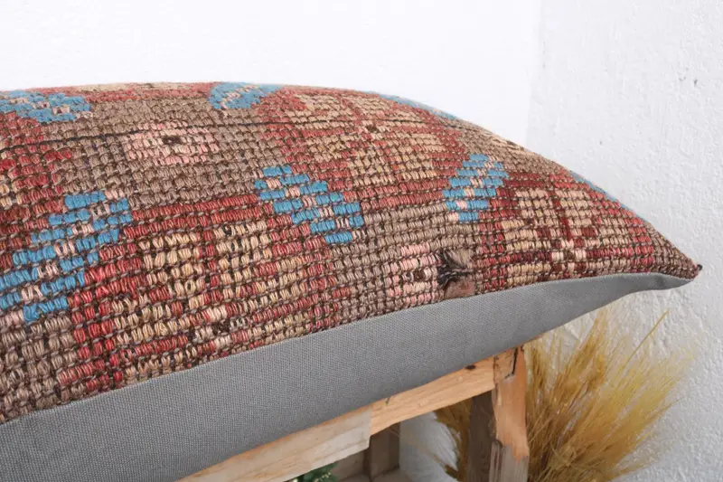 Pattern Throw Cushion, 16x36 Red Pillow Case, Turkish Pillow, Kilim Cushion Sham, Rustic Cushion, Handmade Kilim Cushion, Cushion Case - 6