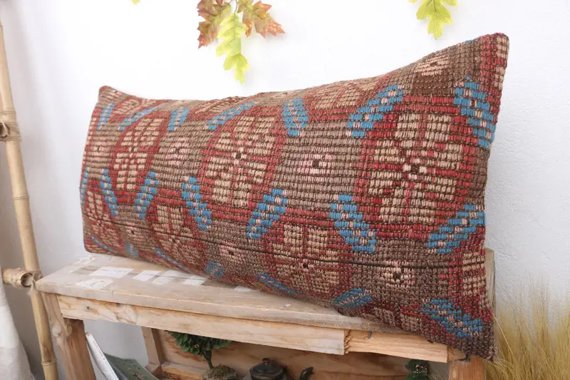 Pattern Throw Cushion, 16x36 Red Pillow Case, Turkish Pillow, Kilim Cushion Sham, Rustic Cushion, Handmade Kilim Cushion, Cushion Case - 4