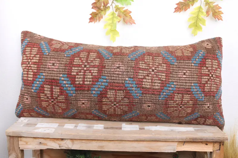 Pattern Throw Cushion, 16x36 Red Pillow Case, Turkish Pillow, Kilim Cushion Sham, Rustic Cushion, Handmade Kilim Cushion, Cushion Case - 2