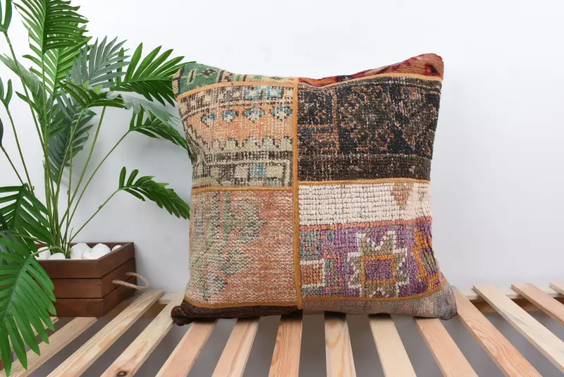 Pillow Case, Cotton Cushion Case, Kilim Cushion Sham, Nomadic Cushion Cover, Kilim Pillow Cover, Throw Kilim Pillow, 24x24 Orange Pillow Sham - 1