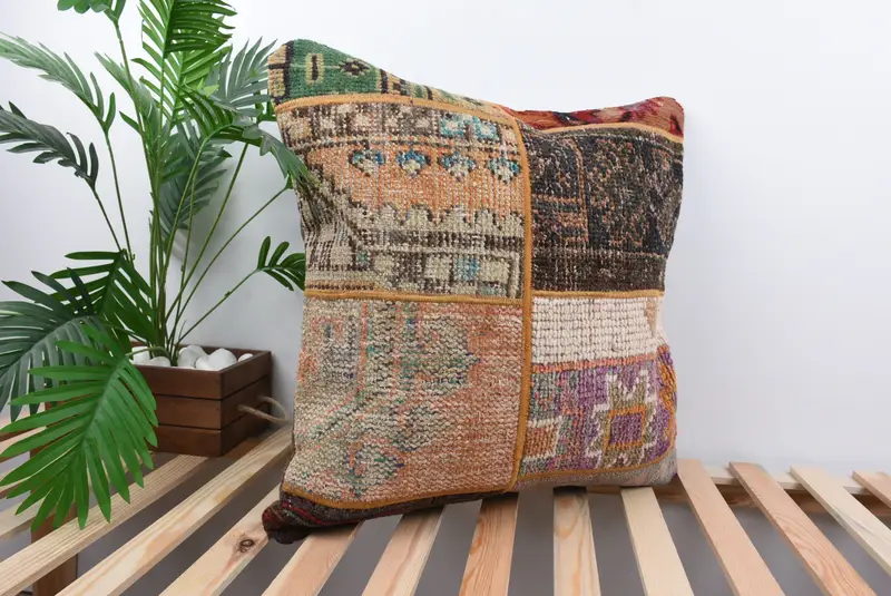 Pillow Case, Cotton Cushion Case, Kilim Cushion Sham, Nomadic Cushion Cover, Kilim Pillow Cover, Throw Kilim Pillow, 24x24 Orange Pillow Sham - 4