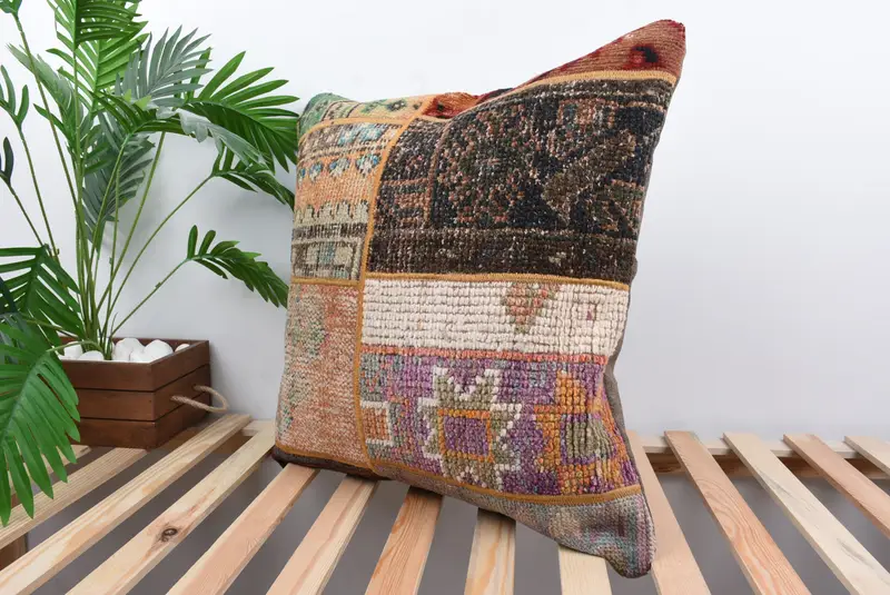 Pillow Case, Cotton Cushion Case, Kilim Cushion Sham, Nomadic Cushion Cover, Kilim Pillow Cover, Throw Kilim Pillow, 24x24 Orange Pillow Sham - 5