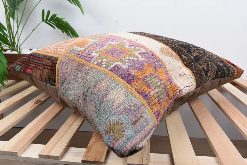Pillow Case, Cotton Cushion Case, Kilim Cushion Sham, Nomadic Cushion Cover, Kilim Pillow Cover, Throw Kilim Pillow, 24x24 Orange Pillow Sham - 6