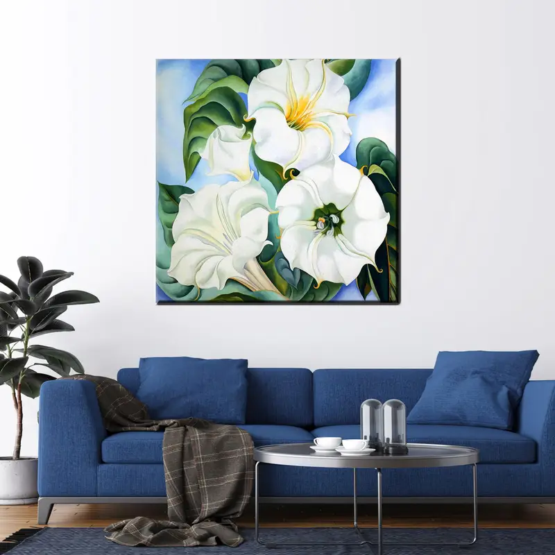 Datura Inoxia Flower, White Flower Art, Green Leaf Canvas, Datura Decor, Home Decor Art, Wall Art Decor, Floral Canvas Art,Modern Art - 1