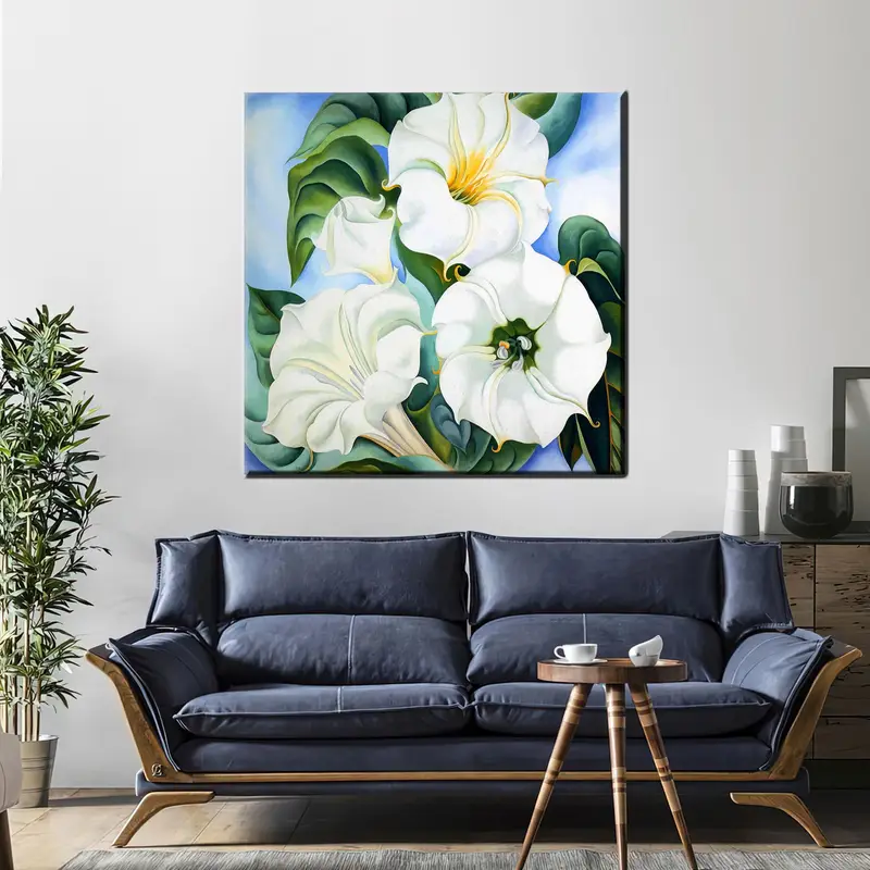 Datura Inoxia Flower, White Flower Art, Green Leaf Canvas, Datura Decor, Home Decor Art, Wall Art Decor, Floral Canvas Art,Modern Art - 2