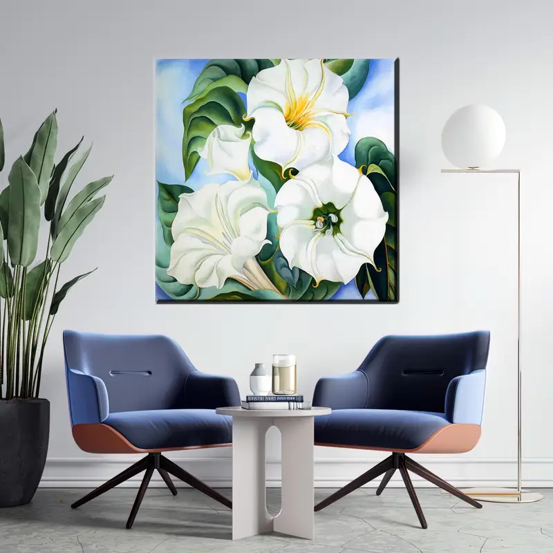 Datura Inoxia Flower, White Flower Art, Green Leaf Canvas, Datura Decor, Home Decor Art, Wall Art Decor, Floral Canvas Art,Modern Art - 3