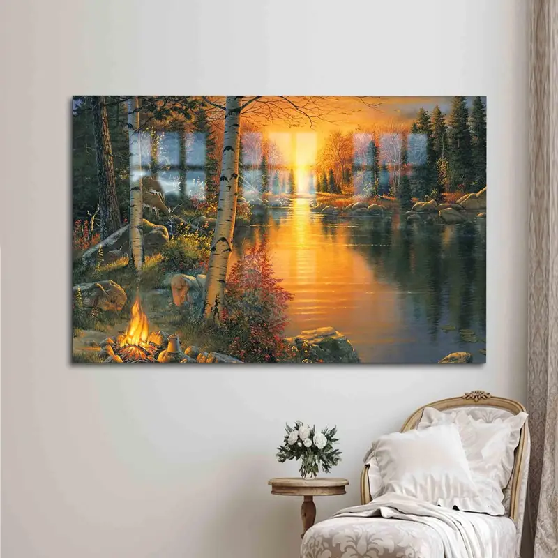 エレガントなプリントガラス: 夕日の自然の風景デザイン