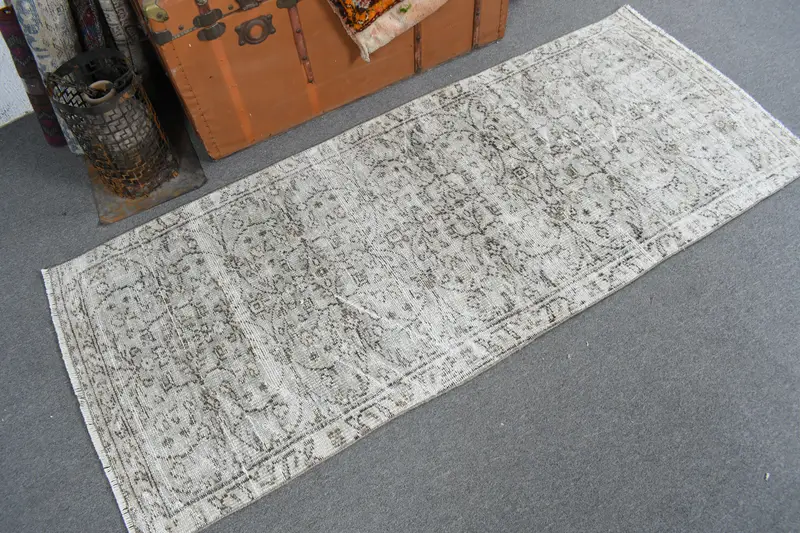 Vintage 2.6x6.3 ft Halı, Accent Türk Halısı, Gri Kahverengi İkat Yün Halı - 1
