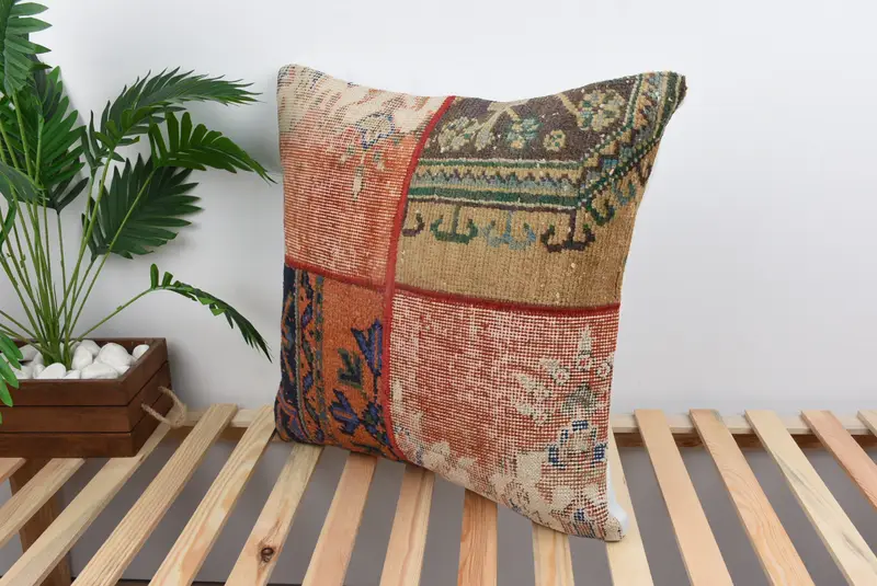 Interior Designer Pillow, Vintage Kilim Throw Pillow, Pillow for Couch, Turkish Bench Pillow Cover, Cushion Case, 24x24 Red Pillow - 5