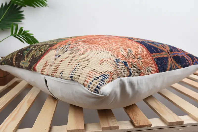 Interior Designer Pillow, Vintage Kilim Throw Pillow, Pillow for Couch, Turkish Bench Pillow Cover, Cushion Case, 24x24 Red Pillow - 6