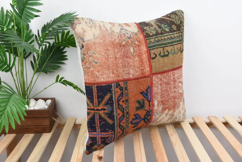 Interior Designer Pillow, Vintage Kilim Throw Pillow, Pillow for Couch, Turkish Bench Pillow Cover, Cushion Case, 24x24 Red Pillow - 4