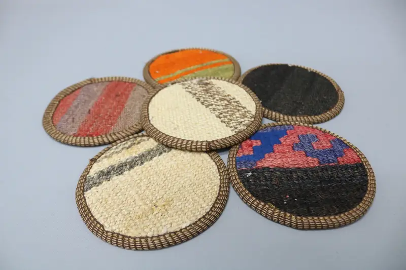 Beige and Bronze Striped Coaster, Non-Slip Boho Coaster