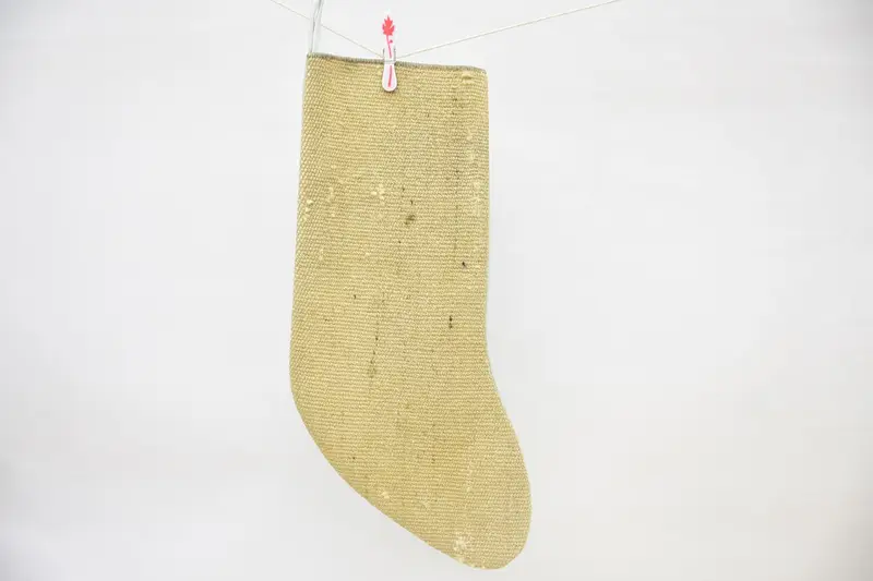 Bej Noel Süsleri Çorabı, 14 İnç Dokuma Kilim Çorabı