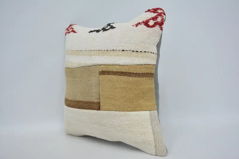 Handmade Rug Seat Cushion Case, Boho Pillow, Ethnical Kilim Rug Pillow, Pillow Sham, 16x16 White Cushion Case, Boho Pillow Sham Cover - 4