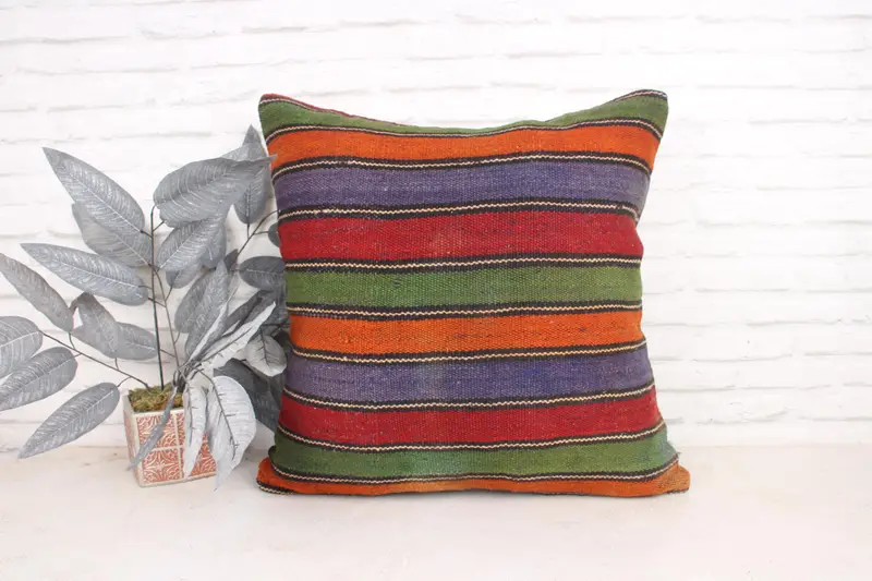 Kilim Pillow, 24x24 Green Pillow Sham, Authentic Cushion Case, Boho Pillow Sham Cover, Pillow Case, Toss Pillow Sham, Turkish Pillow - 1