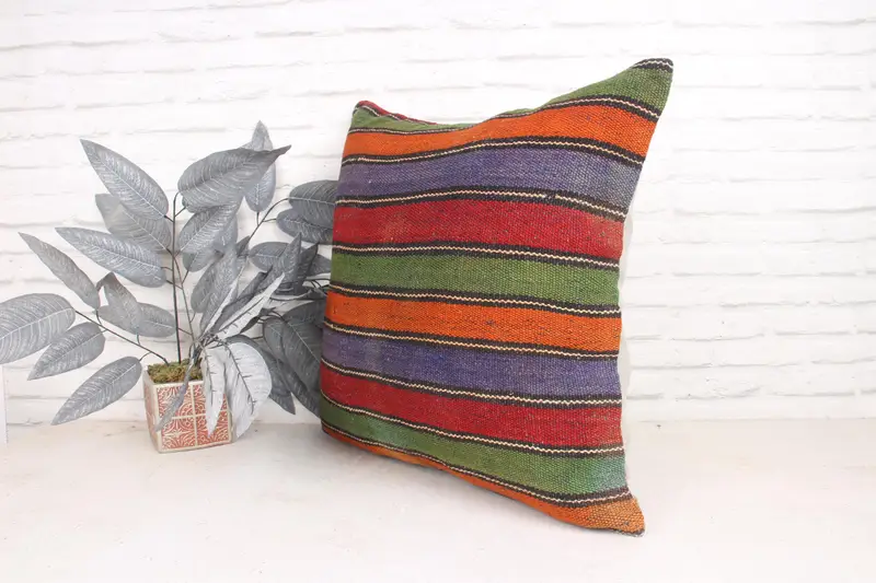 Kilim Pillow, 24x24 Green Pillow Sham, Authentic Cushion Case, Boho Pillow Sham Cover, Pillow Case, Toss Pillow Sham, Turkish Pillow - 4