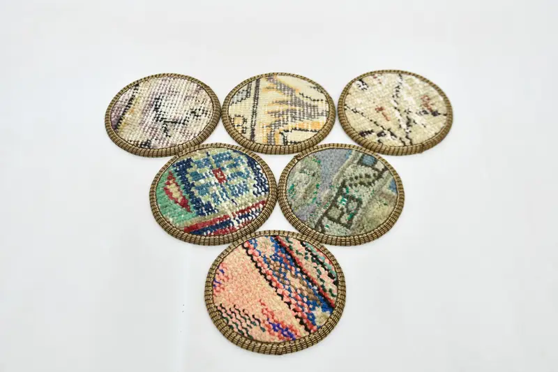 Posavasos circular azul y verde, posavasos de alfombra elegante y duradero