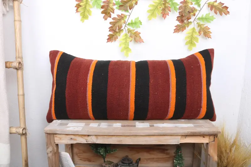 Retro Throw Pillow, 16x36 Red Pillow Sham, Pillow Case, Kilim Pillow, Vintage Kilim Pillow, Colorful Pillow Cover, Boho Pillow Sham Cover - 1