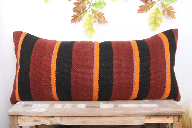 Retro Throw Pillow, 16x36 Red Pillow Sham, Pillow Case, Kilim Pillow, Vintage Kilim Pillow, Colorful Pillow Cover, Boho Pillow Sham Cover - 2