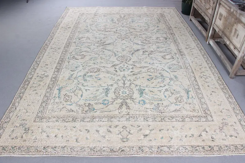 ハンドメイド 0.6x12.6 フィート ラグ、サウスウェスタン ベージュ & ブルー