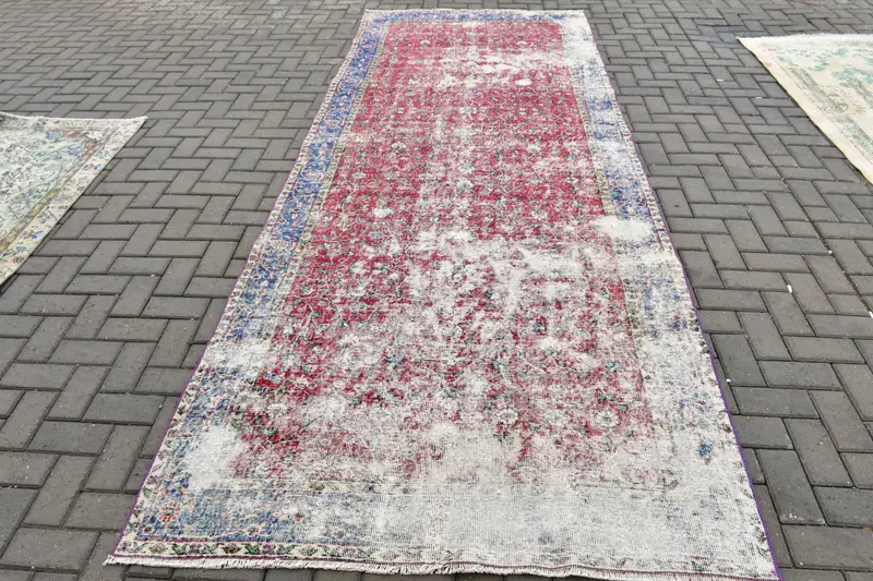 4,8x12,6 ft Teppich, Vintage Türkischer Teppich, Oushak Roter Abstrakter Teppich - 1
