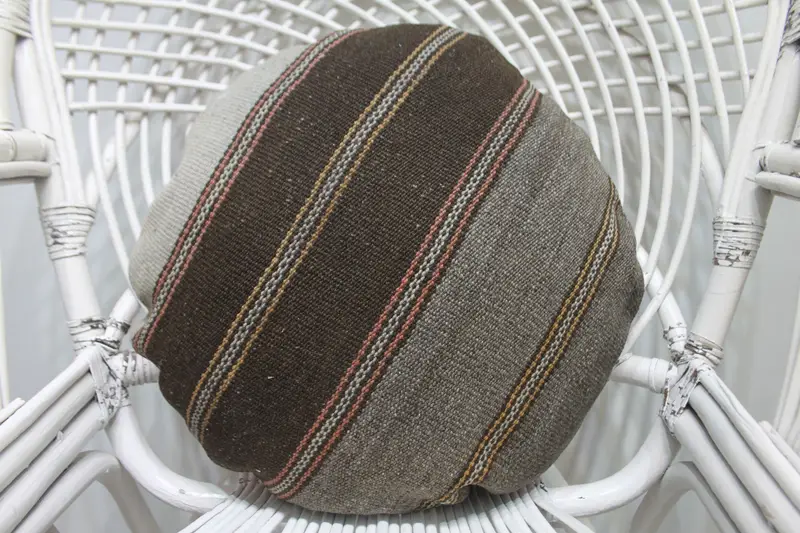 Handmade Embroidered Pink Throw Pillow, Striped Pattern Cushion